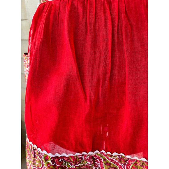 Vintage 1950s Half Apron Red Paisley Organza Cotton - Picture 6 of 9